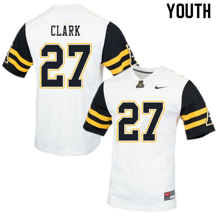 Youth #27 Nakendrick Clark Appalachian State Mountaineers College Football Jerseys Sale-White - Click Image to Close